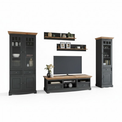 Wunnwand Set Vitrin TV Kommode Wandregaler Kommoden Schaf Holzmöbel 5 Deeler.
