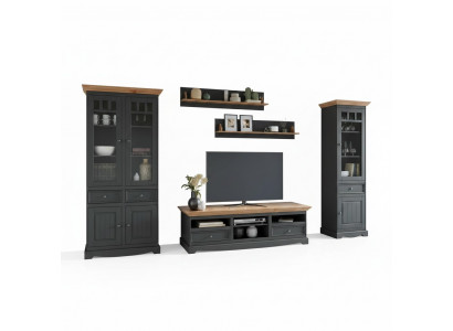 Wunnwand Set Vitrin TV Kommode Wandregaler Kommoden Schaf Holzmöbel 5 Deeler.