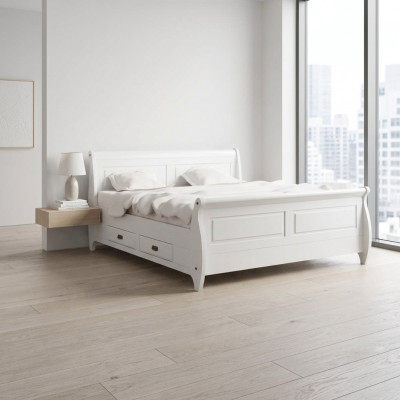 Landhausstil Luxusbett Duebelbett Duebelbetter Wäiss Better Schlofzëmmer