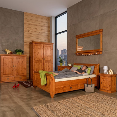 Schlofzëmmer Set Komplett Design Bett Klassesche Miwwelen 5stéck Nuechtkommod Landhaus