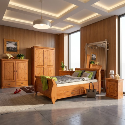 Schlofzëmmer Set Komplett Design Bett Klassesche Miwwelen 5stéck Nuechtkommod Landhaus