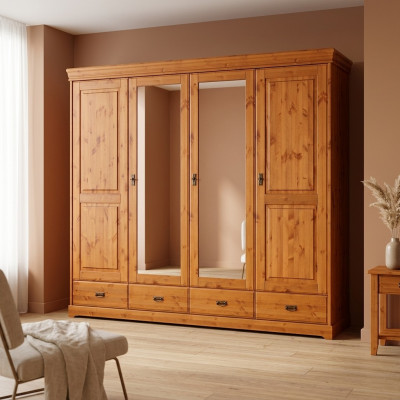 Kleedersschaf Landhausstil Miwwelen Schaf Holz Schlofzëmmer Schief Braun Nei