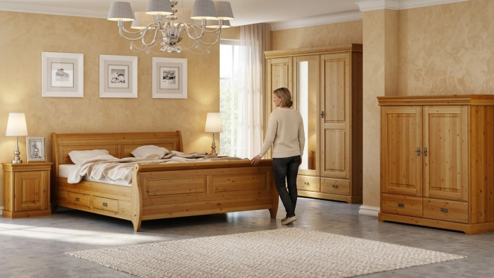 Design Schlofzëmmer Sets Komplett Bett Kleederschaf Nuechtdësch 5 Deeler Set