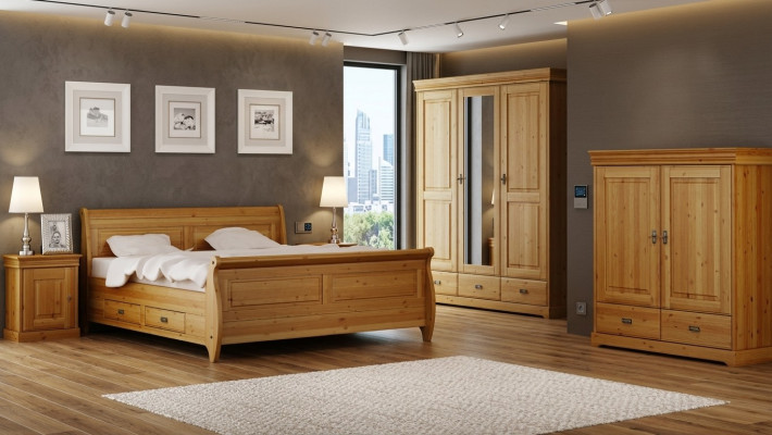 Design Schlofzëmmer Sets Komplett Bett Kleederschaf Nuechtdësch 5 Deeler Set