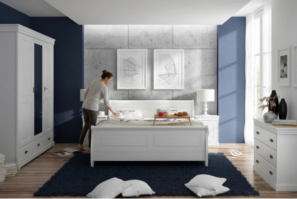 Miwwelen Schlofkummer Set Design Bett 2x Nuetsdëscher Kommode Kleederschaf Nei 5tlg