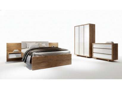Komplett Schlofzëmmer Set Bett Nuetsdësch Kleederschaf Kommod Design 5 Stéck.