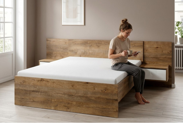 Schlofkummer Modern Holz Miwwelen Neit Bett Polster Design Luxus Duebel Hotel Better