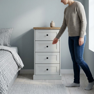 Landhaus Still Miwwel Héich Kommode Schaf Designer Schief Wäiss Sideboard