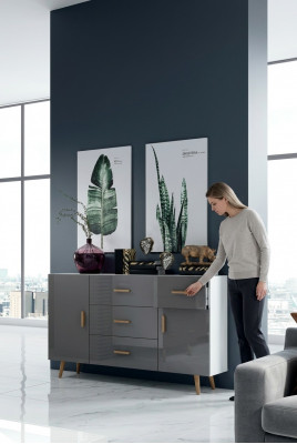 Kommoden Wunnzëmmerschaf 140cm XL Niddreg Briet Moderne Holz Kommode Säiteboards