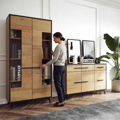 Design Kommoden Schafsmöbel Holz Luxus Wunnwand Sideboard Vitrine 2tlg. Set