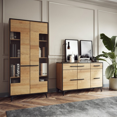 Design Kommoden Schafsmöbel Holz Luxus Wunnwand Sideboard Vitrine 2tlg. Set
