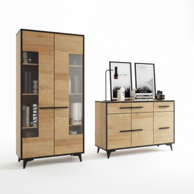 Design Kommoden Schafsmöbel Holz Luxus Wunnwand Sideboard Vitrine 2tlg. Set