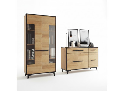 Design Kommoden Schafsmöbel Holz Luxus Wunnwand Sideboard Vitrine 2tlg. Set
