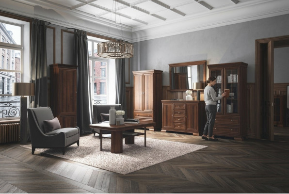 Garnitur Vitrine Kommode 4tlg. Holz Miwwelen Regal Wunnzëmmer Wunnwand Set Grupp