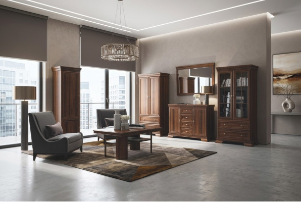Garnitur Vitrine Kommode 4tlg. Holz Miwwelen Regal Wunnzëmmer Wunnwand Set Grupp