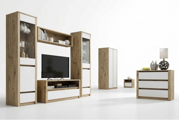 Design Wunnzëmmer Set Vitrin 2x Kommode Wunnwand Wandregal Regal Schief 4-Teileg.