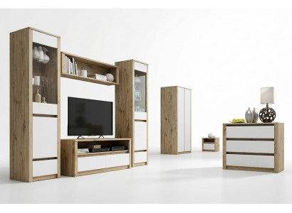 Design Wunnzëmmer Set Vitrin 2x Kommode Wunnwand Wandregal Regal Schief 4-Teileg.