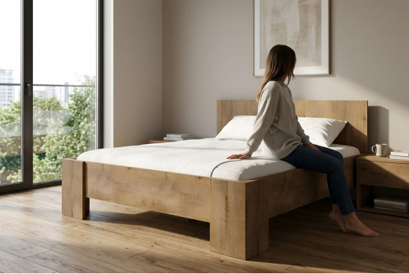 Schlof Zëmmer Holz Luxus Design Bett Polster Duebel Hotel Better Koppel 180x200cm