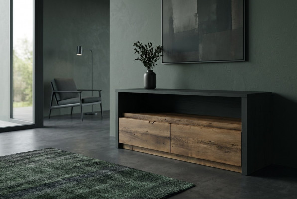 TV Schaf Marbel Schief Regal Kommoud Sideboard RTV Komoud Wunnzëmmerschaf.