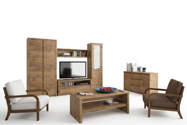 Wunnzëmmermiwwelen Set Design Wunnzëmmer Säitendësch Mauerregal Kommode Vitrinn 5stéck.