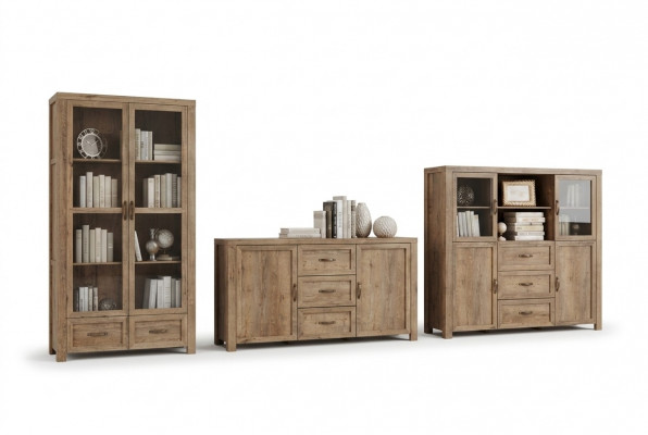 Wunnzëmmermiwwelen Set Designer Wunnzëmmer Bicherregal Kommode Vitrine 3 Deeler. Nei.