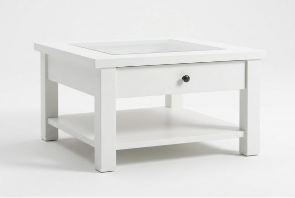 Holzbiedem Couchtisch aus Massivholz, massiiv Wunnzëmmermiwwel, 93x93cm, massiv Dëscher.