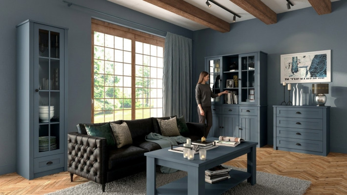 Wunnzëmmer Set Vitrin Komod Wollween Komoden Sideboard Schaf Dësch 4-Deelersetzung