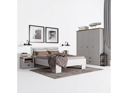 Bett Nuetsdësch Kommod Kleederschaf 4-Stéck Schlofzëmmer Set Design Artdeco Landhaus
