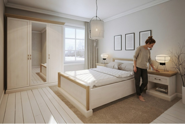 Schlofzëmmer Set Design Modern Luxus Better Bett Nuetsdësch Kleederschaf 4 Stéck