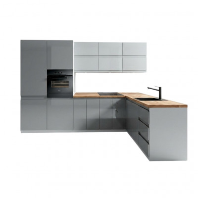 Modern Kichen L Linn Kicheschaf Design Miwwelen Moosfabrikatioun Kichenzeil Gro