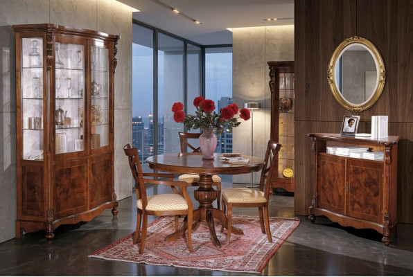 Luxus Iesszëmmer Set Garnitur 6tlg Holzmëbel Kommode 3x Stull Dësch Vitrin Nei