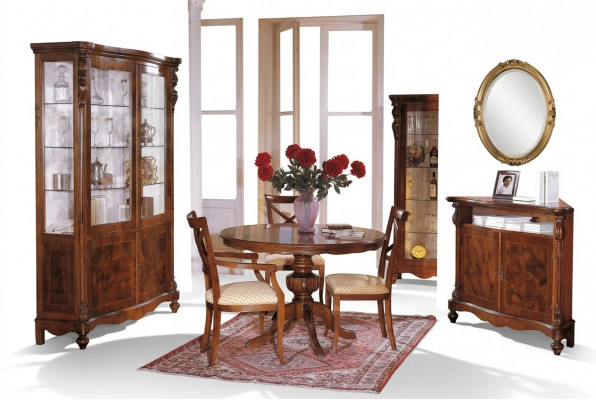 Luxus Iesszëmmer Set Garnitur 6tlg Holzmëbel Kommode 3x Stull Dësch Vitrin Nei