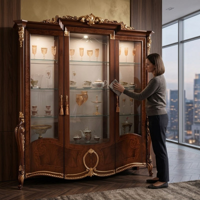Vitrin 3 Dier Schaf Vitrine Wunnzëmmer Schief Design Schaf Miwwelen Glas Nei