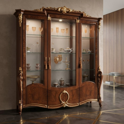Vitrin 3 Dier Schaf Vitrine Wunnzëmmer Schief Design Schaf Miwwelen Glas Nei