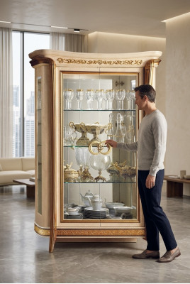 Vitrin Vitrinen Schaf Glasschaf Wunnzëmmer Regal Rokoko Barock Echt Holz