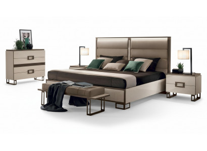 Bett 2x Nuetsdësch 3 Stéck. Schlofkummersatz Design Modern Luxus Better Miwwelen Nei