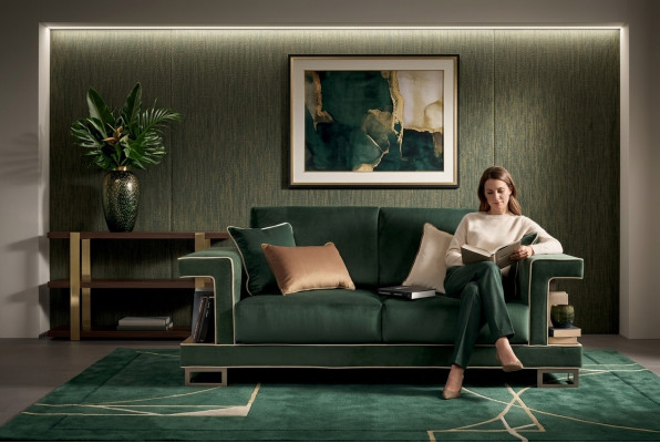 Luxus Sofa 2 Sëtzer Miwwelen Design Polster Textil Sofaen Couchen neit Duebelssofa