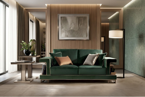 Luxus Sofa 2 Sëtzer Miwwelen Design Polster Textil Sofaen Couchen neit Duebelssofa