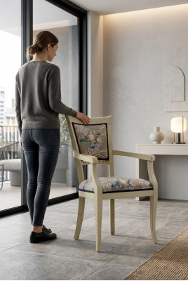 Iesszëmmerstull Art déco Aarmleen Iesszëmmer Still Design Textil Luxus Méifarweg