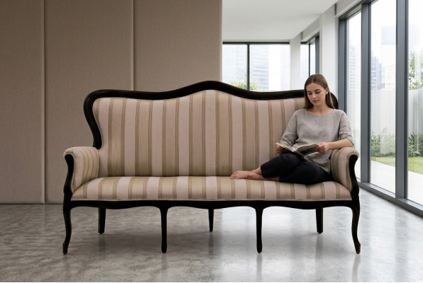 Design Dräisëtzer Couch Polster Sofa Art déco 3er Sofas Zëmmer Miwwelen Brong Sëtz