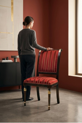 Stull Sëtz Polster Stull Italien Luxus Iesszëmmer Still Textil Holz 1x Lehnstull