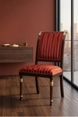Stull Sëtz Polster Stull Italien Luxus Iesszëmmer Still Textil Holz 1x Lehnstull