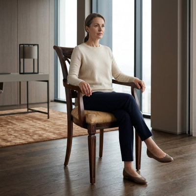 Design Polster Stull Sëtz Büro Iesszëmmer Holz Stull mat Armlehn Klassesch Nei