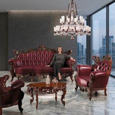 Luxus Miwwelen Sofagarnitur Canapé Sofa Gestofféiert 3 + 1 Sëtz Canapé Dësch Holz 3 Stéck.