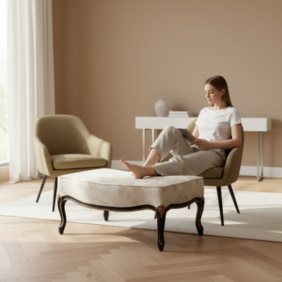 Design Hocker Fouss Hocker Sëtz Polster Bänk Polster Sëtz Textil Holz Stil