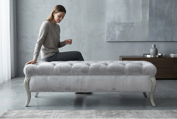 Chesterfield Design Hocker Oval Pouf Fousshocker Miwwelen Polsterhocker Sëtzhocker