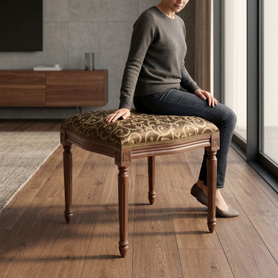 Designer Wunngsäll Stolz Holz Textil Fousshocker Ottoman Sëtzstol Sëtzpouf