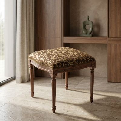Designer Wunngsäll Stolz Holz Textil Fousshocker Ottoman Sëtzstol Sëtzpouf