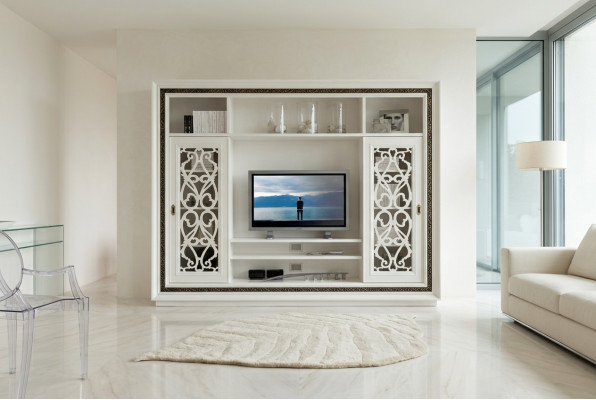 Schaf Vitrin Holz Wunnzëmmer Miwwel TV Schafwänn Modern Design Wunnmauer