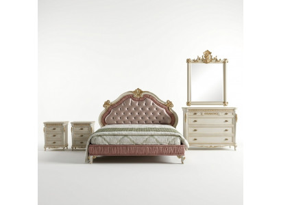 Design-Schlofzëmmer 5 Deeler Komplett-Set Bett Nuetsdësch Kommode Italienesch Sets